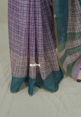 Muted Lavender - Linen Cotton Saree Checks with Contrast Blouse - Best for Office Wear | Casual Wear