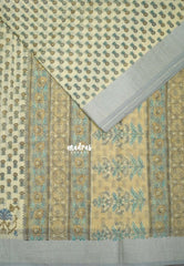 Sandal Beige with Grey - Linen Cotton Saree with Floral Embroidery Border - Perfect for Office Wear | Summer wear | Casual Wear