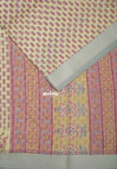 Sandal Beige with Pink - Linen Cotton Saree with Floral Embroidery Border - Perfect for Office Wear | Summer wear | Casual Wear