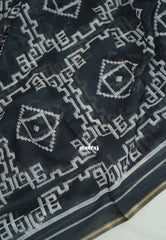 Jet Black - Pragathi - Linen Cotton Saree Geometric Prints with Tiny Border - Perfect for Office Wear | Summer wear | Casual Wear