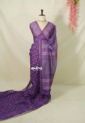 Lavender Purple - Pragathi - Linen Cotton Saree with Jaipur Prints - Best for Office Wear | Casual Wear