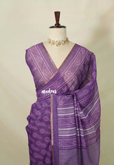 (PRE-BOOKING) Lavender Purple - Pragathi - Linen Cotton Saree with Jaipur Prints - Best for Office Wear | Casual Wear