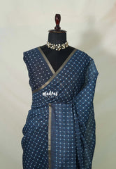 (PRE-BOOKING) Midnight Blue - Pragathi - Linen Cotton Saree with Jaipur Prints - Best for Office Wear | Casual Wear