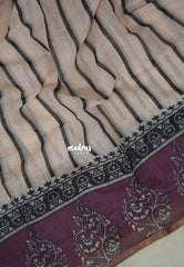 Powder Peach - Pragathi - Linen Cotton Saree Stripes with Jaipur Prints - Best for Office Wear | Casual Wear