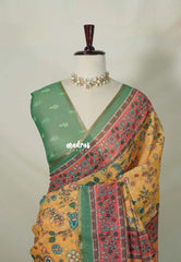 (PRE-BOOKING) Mild Orangish Yellow - Pragathi - Linen Cotton Saree with Kalamkari Prints - Best for Office Wear | Casual Wear