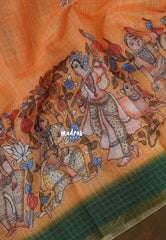 Mild Orange - Pragath - Linen Cotton Saree with Ram Parivar Prins - Perfect for Office Wear | Summer wear | Casual Wear