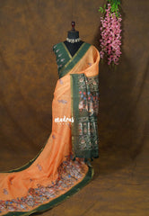 Mild Orange - Pragath - Linen Cotton Saree with Ram Parivar Prins - Perfect for Office Wear | Summer wear | Casual Wear