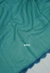 Muted Aqua Green with Scallop - Pragathi - Linen Cotton Saree with Scallop Border Floral Print Pallu and Blouse - Perfect for Office Wear | Summer wear | Casual Wear
