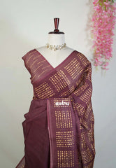 Chololate Brown - Pragathi - Linen Cotton Saree with Dots Prints Border and Pallu - Perfect for Office Wear | Summer wear | Casual Wear