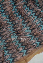 Peach & Teal - Pragathi - Linen Cotton Saree with Zigzag Prints and Tissue Border - Perfect for Office Wear | Summer Wear | Casual Wear