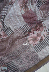 Muted Mauve Grey - Pragathi - Linen Cotton Saree with Floral Prints and Tissue Border - Perfect for Office Wear | Summer Wear | Casual Wear