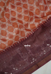 Rust Peach - Linen Cotton Saree Geometric Prints with Tissue Border - Perfect for Office Wear | Summer wear | Casual Wear