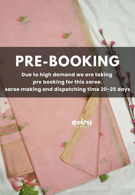 (PRE-BOOKING) Pastel peach - Soft Organza silk with pichwai weaving saree and small tissue border