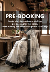 (PRE-BOOKING) Ivory White - Pragathi - Linen Cotton Saree with Big Rose Prints - Best for Office Wear | Casual Wear