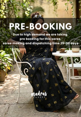 (PRE-BOOKING) Nightfall Black - Aathini - Tamizh Letters Handblock Printed Bamboo Cotton - Double Blouse Combo