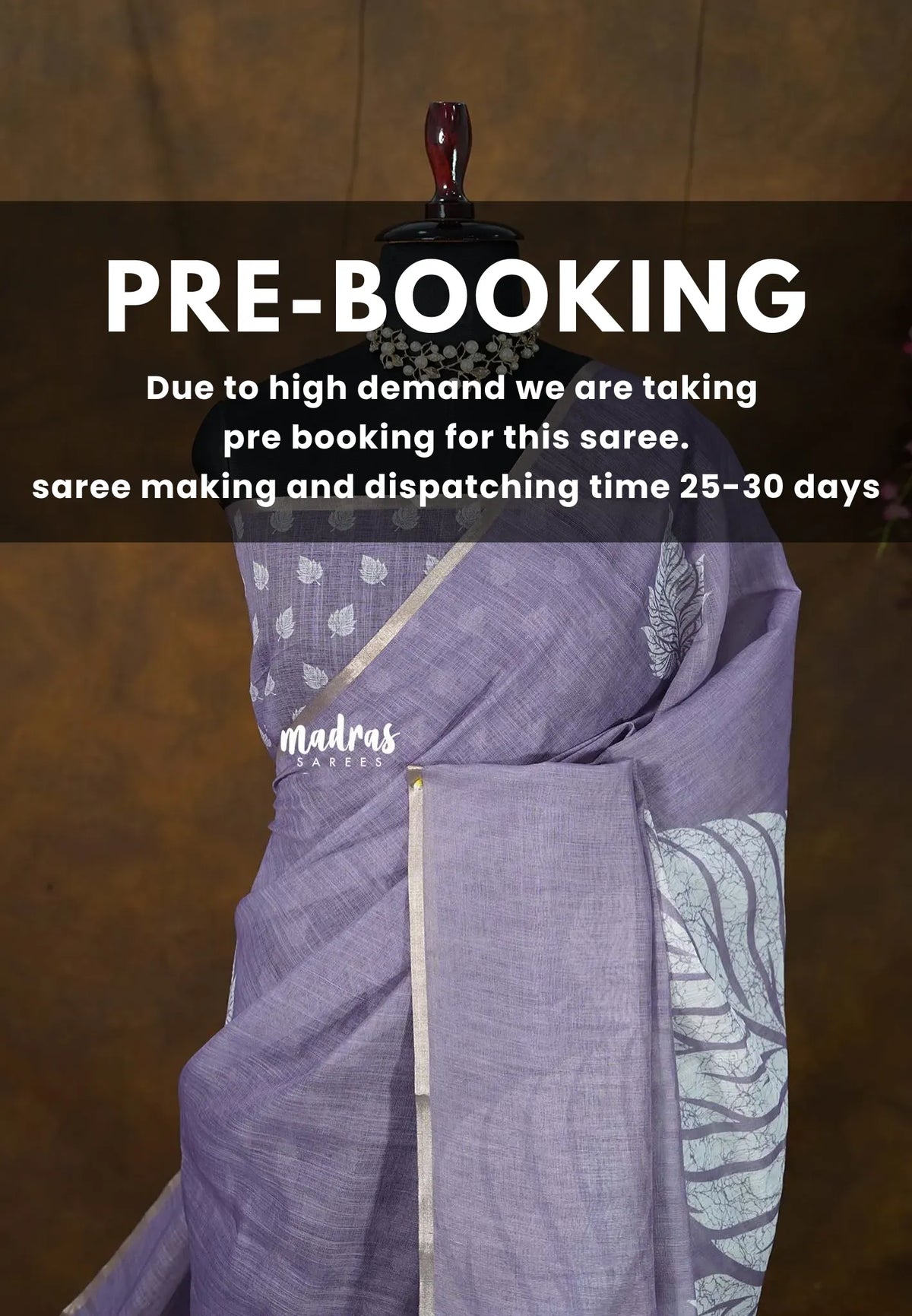 (PRE-BOOKING) Muted Lavender - Linen Cotton Saree with Breezy Leaf Print with Tiny Border - Best for Office Wear | Summer wear | Corporate wear