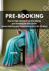 (PRE-BOOKING) Aqua Blue - Pragathi - Linen Cotton Saree with Buttas Contrast Pallu and Blouse - Best for Office Wear | Casual Wear