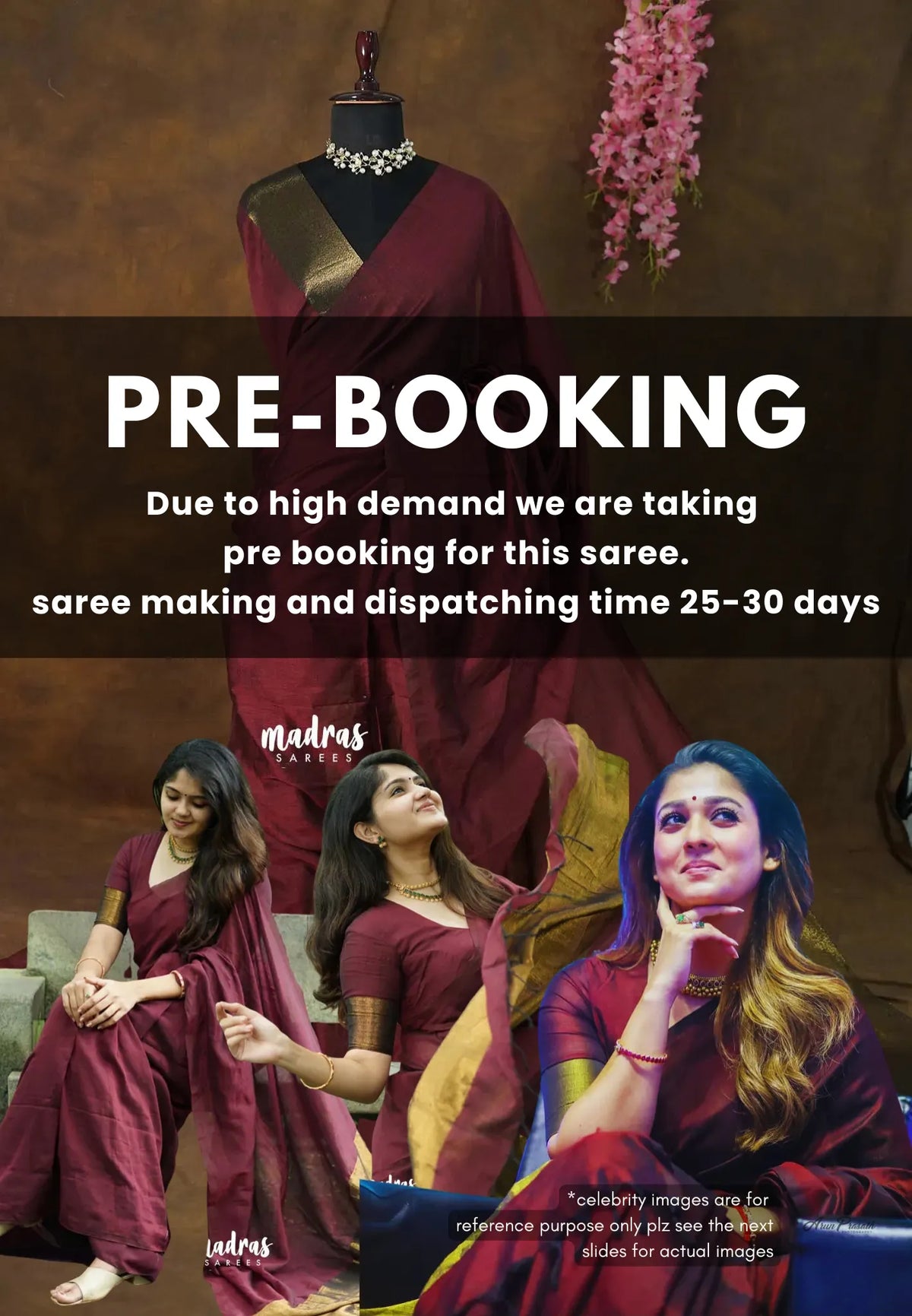 (PRE-BOOKING) Maroon - Nayanthara award saree Tissue zari pallu with gold border blouse - Shilpa saree