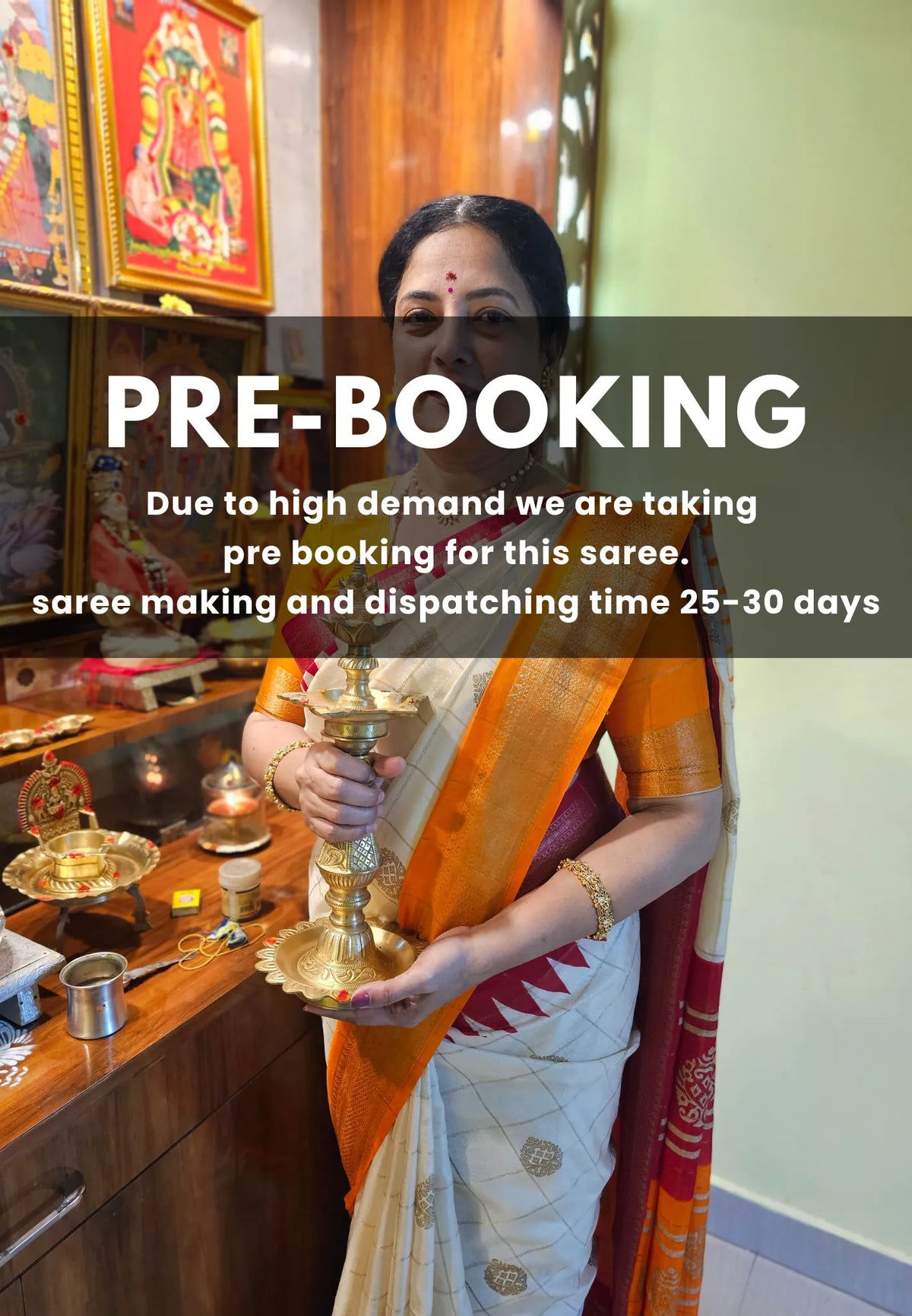 (PRE-BOOKING) Ivory Pearl - Anugraha - Premium Printed Silk with Ganga Jamuna Temple Border and Kattam body - Perfect for divine prayers, temple visits & small functions