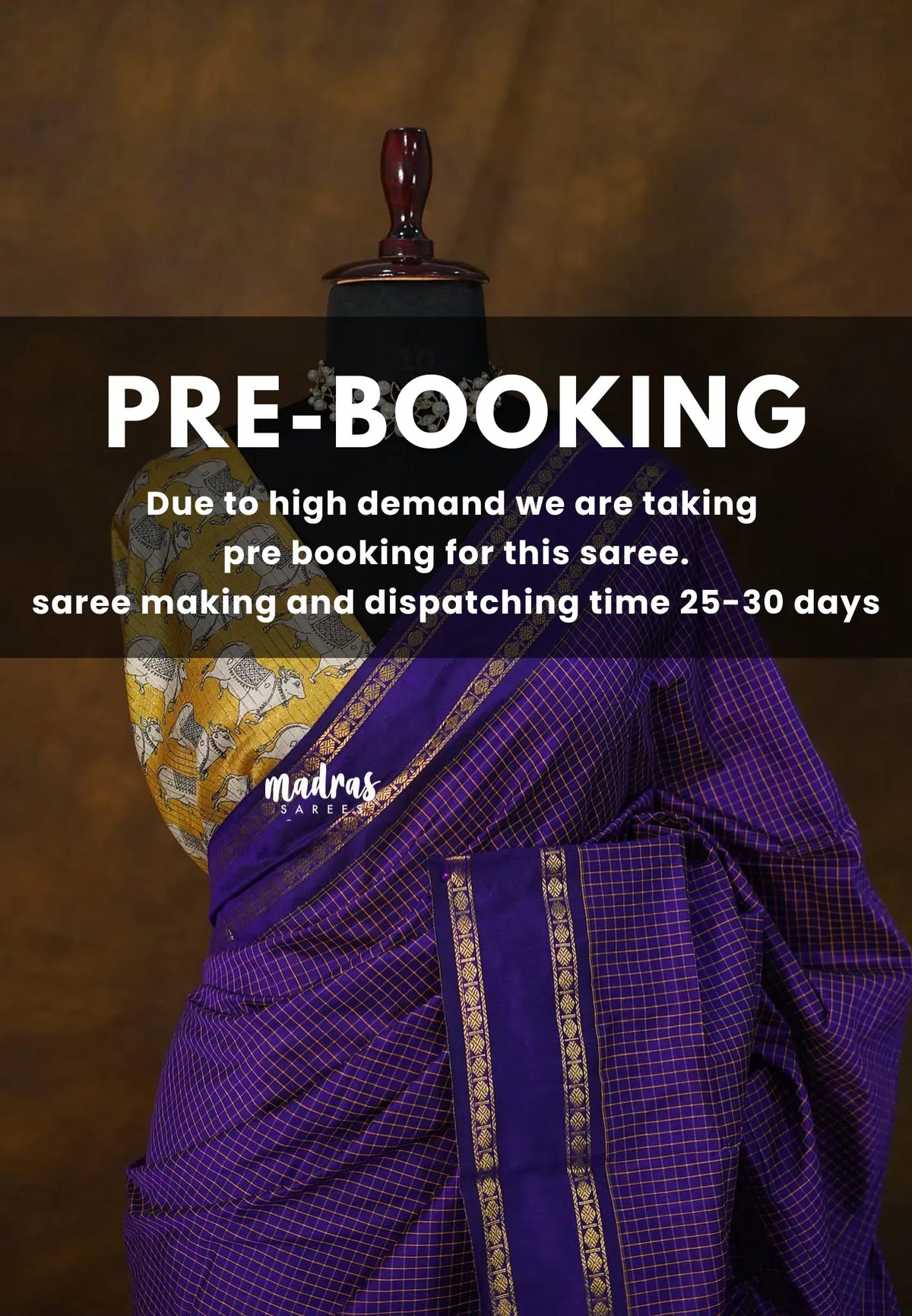 (PRE-BOOKING) Royal Violet - Vintage gadwal silk cotton plain body multi chain boder with pichwai blouse combo