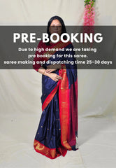 (PRE-BOOKING) Navy Blue - Ready to Wear Stitched Sico Gadwal Semi Silk Saree with Contrast Pallu and Blouse - Best for Wedding Functions