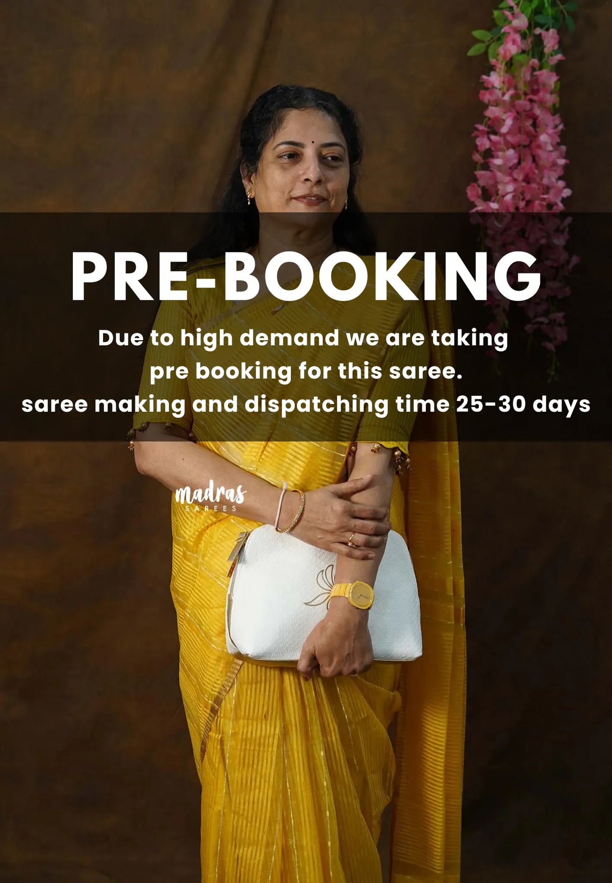 (PRE-BOOKING) Varnika - Yellow - Soft Organza silk with stripes weaving with small zari border