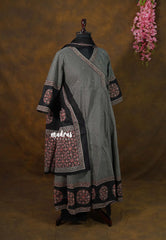 Ebony Black – Aavani - Pre-Washed Handspun Cotton Ready-Made  Panel Anarkali 3 piece Kurti Set – Perfect for Office & Everyday Wear