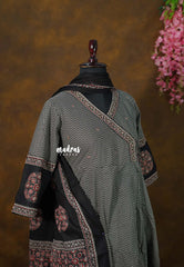 Ebony Black – Aavani - Pre-Washed Handspun Cotton Ready-Made  Panel Anarkali 3 piece Kurti Set – Perfect for Office & Everyday Wear