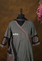 Ebony Black – Aavani - Pre-Washed Handspun Cotton Ready-Made  Panel Anarkali 3 piece Kurti Set – Perfect for Office & Everyday Wear