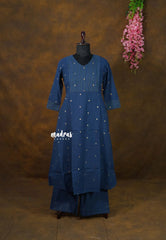 Indigo Blue Handspun Cotton A-Line Co-Ord Set – Perfect for Office & Everyday Wear