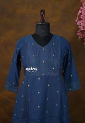 Indigo Blue Handspun Cotton A-Line Co-Ord Set – Perfect for Office & Everyday Wear