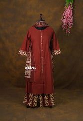 Earthen Brick red – Aavani - Pre-Washed Handspun Cotton 3 piece Kurti Set – Perfect for Office & Everyday Wear