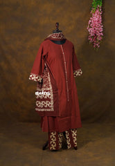 Earthen Brick red – Aavani - Pre-Washed Handspun Cotton 3 piece Kurti Set – Perfect for Office & Everyday Wear
