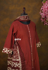 Earthen Brick red – Aavani - Pre-Washed Handspun Cotton 3 piece Kurti Set – Perfect for Office & Everyday Wear