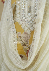 Amitha – Pastel Mustard yellow Premium pre-washed handspun cotton suit with hakoba mul cotton dupatta