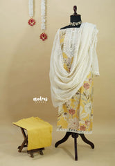 Amitha – Pastel Mustard yellow Premium pre-washed handspun cotton suit with hakoba mul cotton dupatta