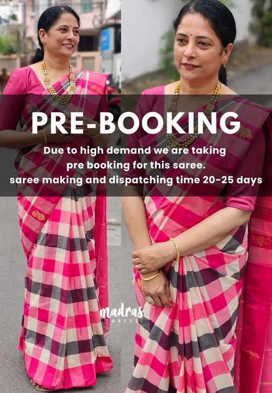 (PRE-BOOKING) Pink white kattam - Arani semi silk saree multi colour checks - Paalum Pazhamum