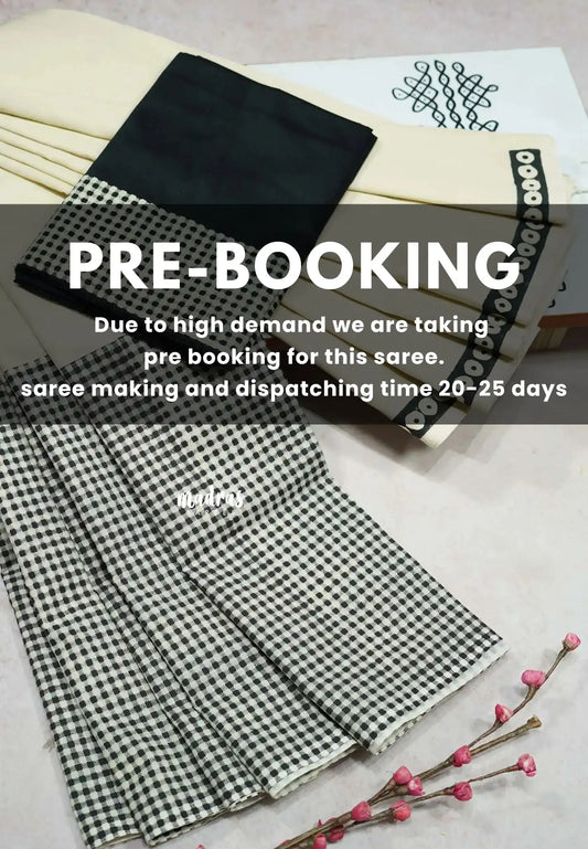 (PRE-BOOKING) Halfwhite with Black blouse - Sowmiya - Organic Bamboo Cotton checks half and half prints