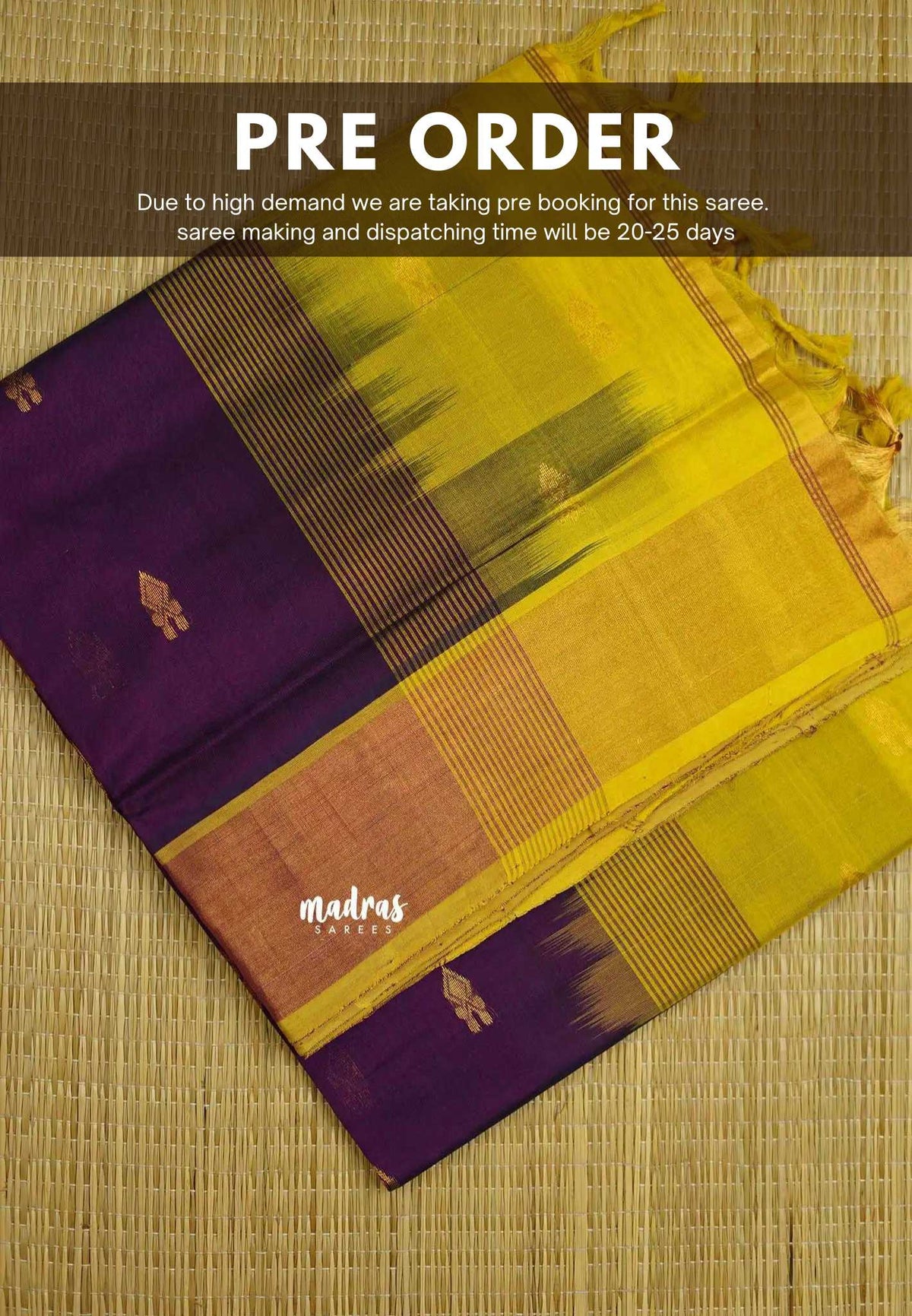 Mookuthi Amman silk cotton getti zari border with buttas - Purple with Neon yellow