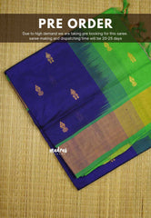 Mookuthi Amman silk cotton getti zari border with buttas - MS Blue with Green