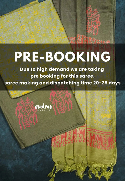 (Pre Booking) Sap Green - 3 piece bagru semi tussar salwar suit