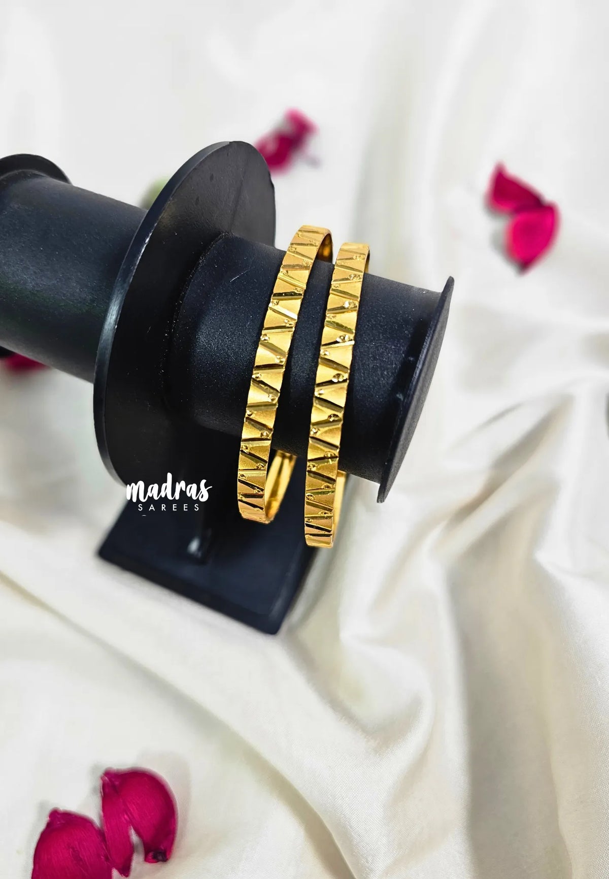 Premium 1 Gram Gold polish Traditional Pair of Bangle Triangle Design (Set of 2)