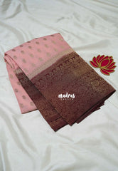 Blush Pink - Durga - Traditional Banarasi Khadi Georgette Silk Saree Floral Buttas and Floral Big Border - Perfect for Diwali Festive | Wedding Functions