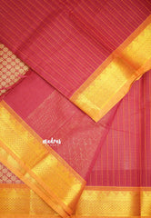 Premium Karthigai silk cotton dotted line stripes body with rich pallu - Dark red