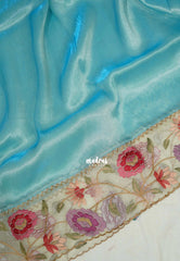 Sky Spark Blue - Premium Organza Silk Saree with Big Lace Embroidery Border - Best for Engagements / Haldi / Reception / Party Wear