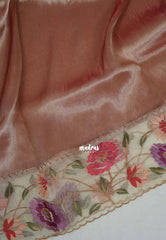 Rose Gold - Premium Organza Silk Saree with Big Lace Embroidery Border - Best for Engagements / Haldi / Reception / Party Wear