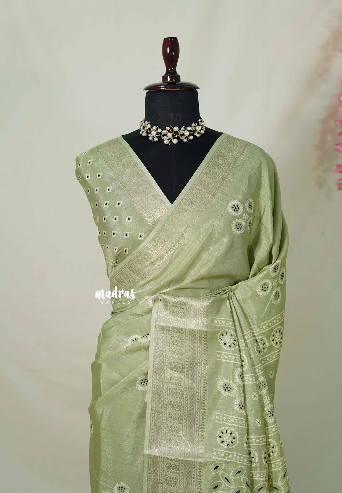 Pastel Green - Premium Printed Silk Floral Print with Zari Border - Best for Office Wear | Casual Wear