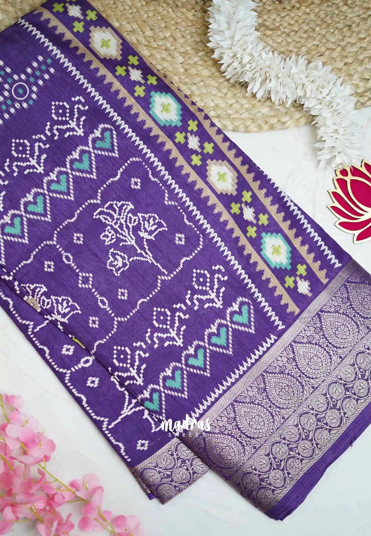 Premium printed silk trendy prints with antique border - Purple