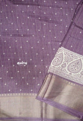 Premium printed silk checks weaving thilagam border - Dusty purple