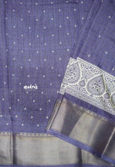 Premium printed silk checks weaving thilagam border - Dark pastel blue